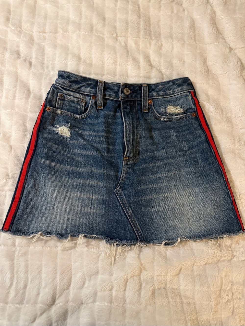 Abercrombie & Fitch Denim Mini Skirt with Red Side Stripe